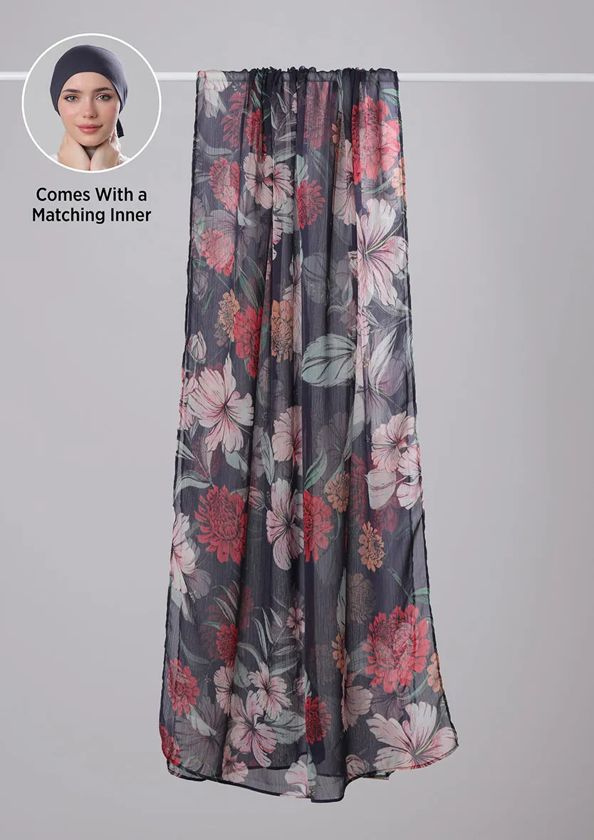 Hibiscus- Classic Shawl- Printed Crinkled Chiffon