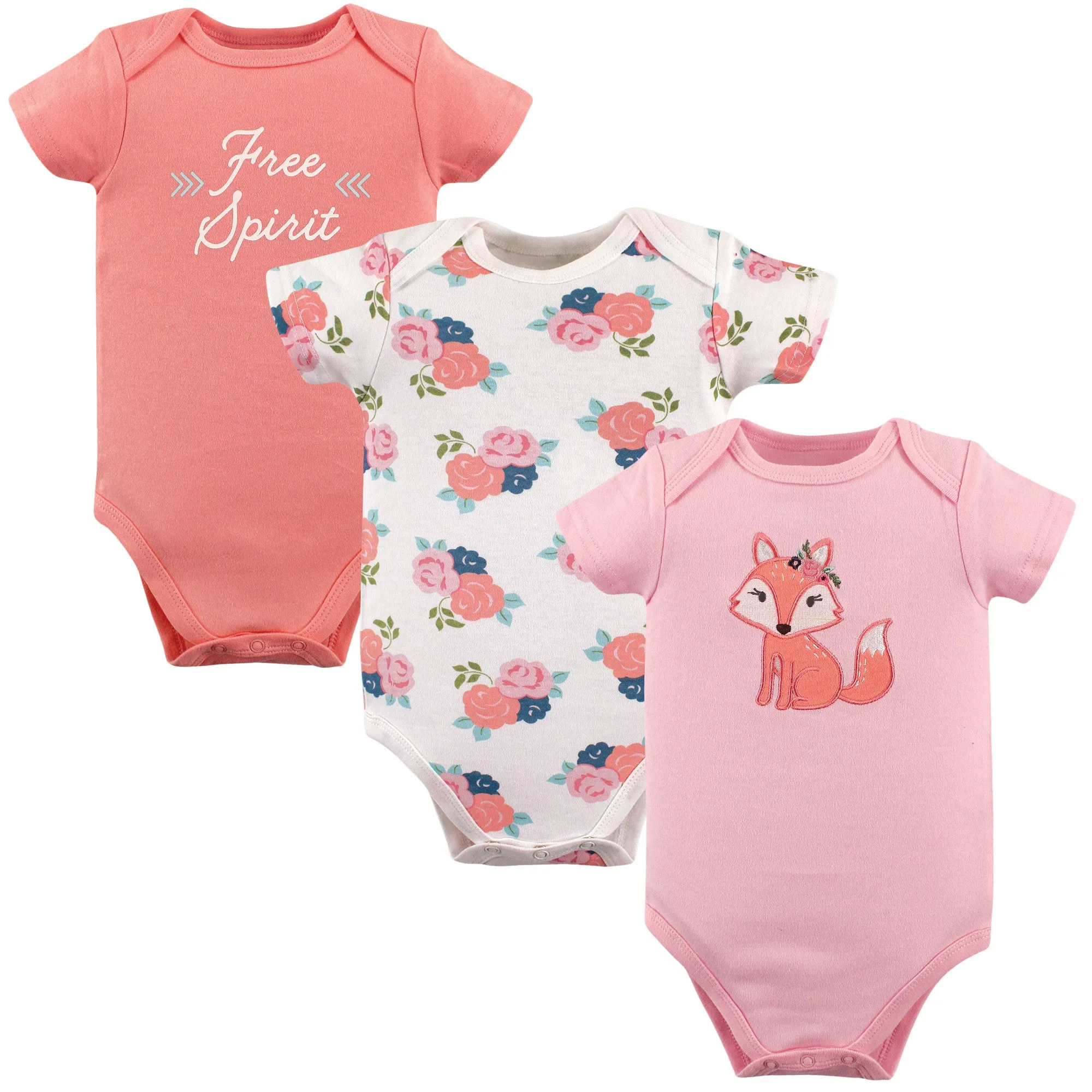 Hudson Baby Cotton Bodysuits, Floral Fox