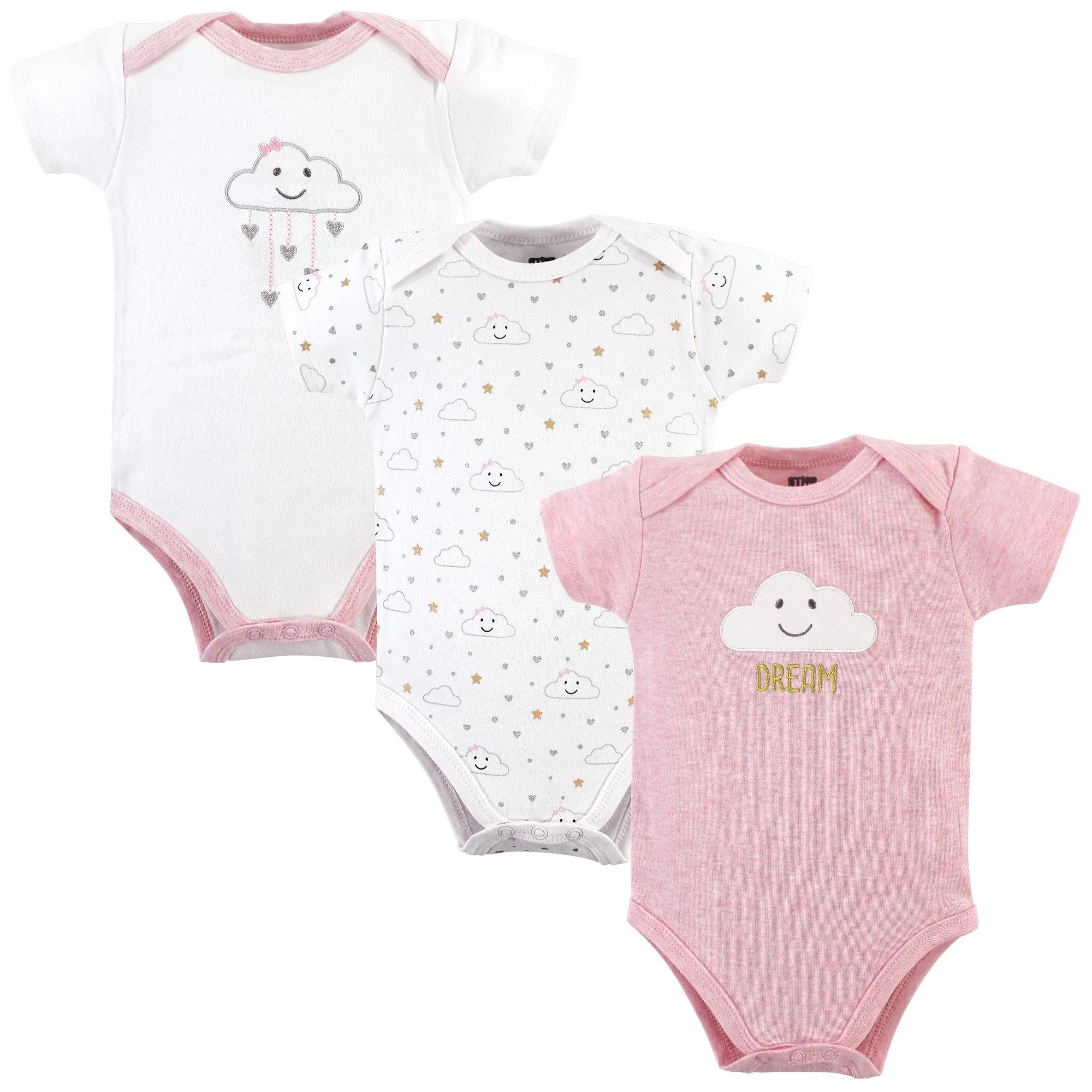 Hudson Baby Cotton Bodysuits, Pink Clouds