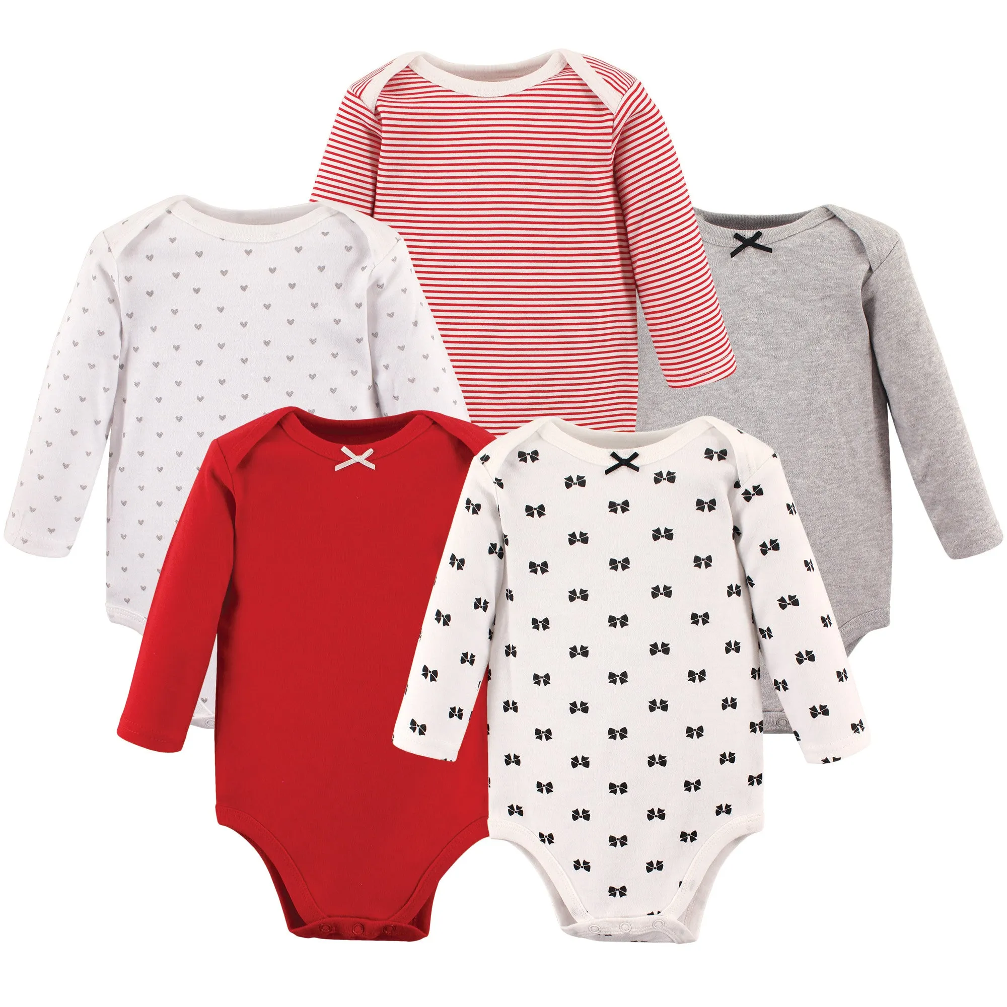 Hudson Baby Cotton Long-Sleeve Bodysuits, Bow