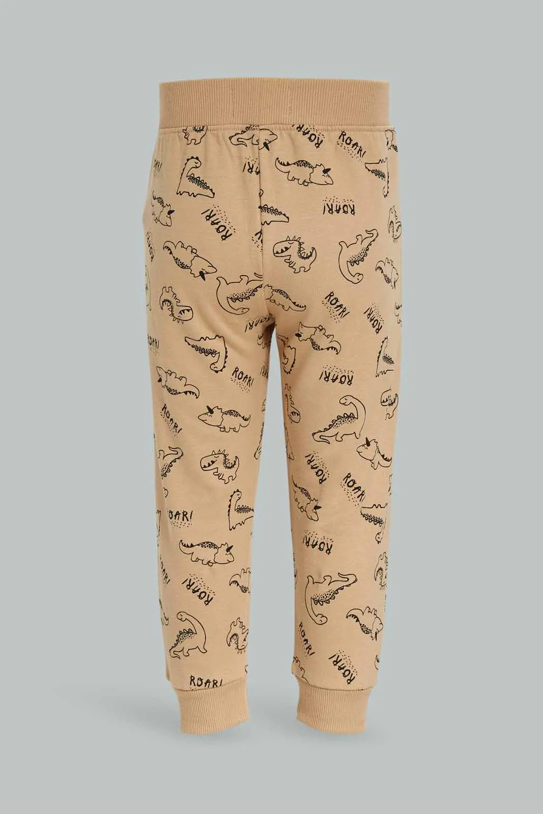 Infant Boys Beige And Black Dino Print Jogger