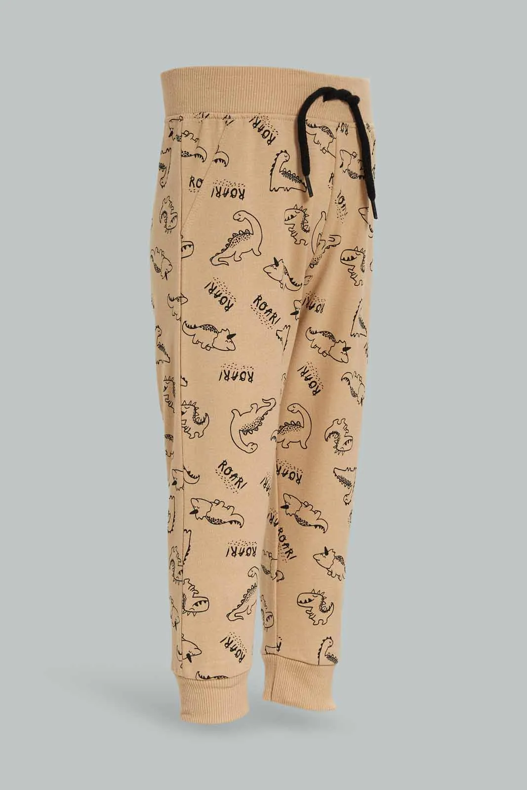 Infant Boys Beige And Black Dino Print Jogger