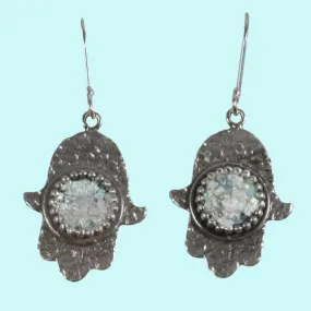 Israeli jewelry sterling silver roman glass  hamsa Earrings