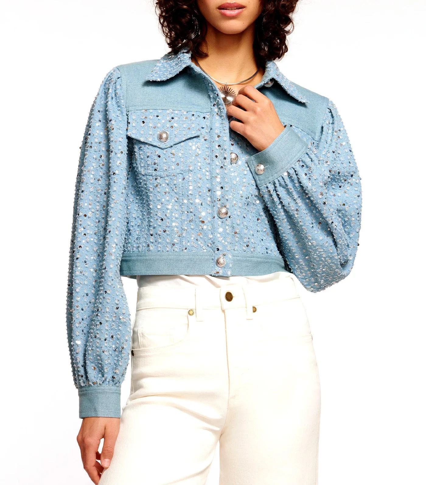 Janet Sequin Denim Jacket Sequin Light Wash