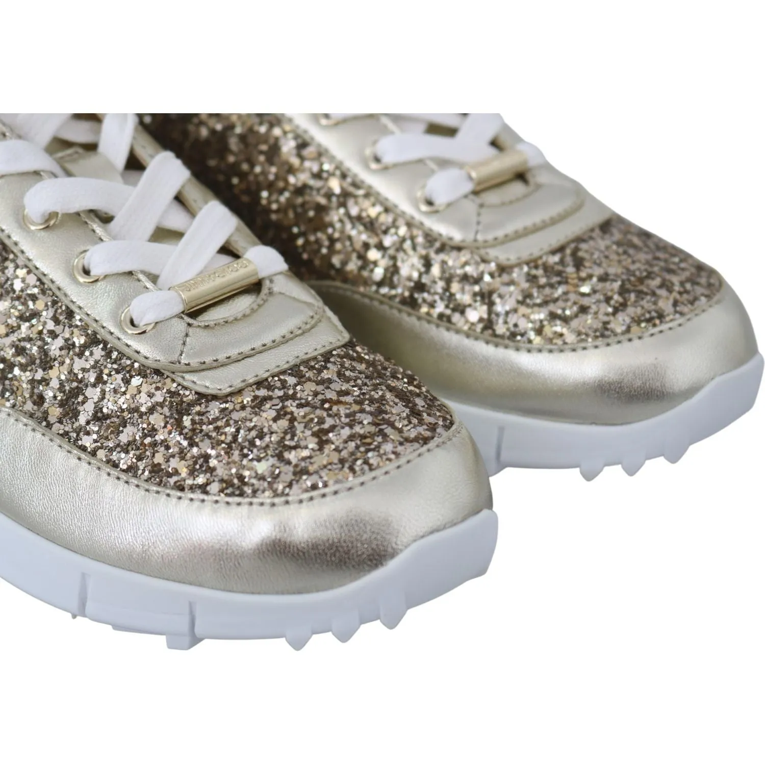 Jimmy Choo Antique Gold Glitter Leather Sneakers