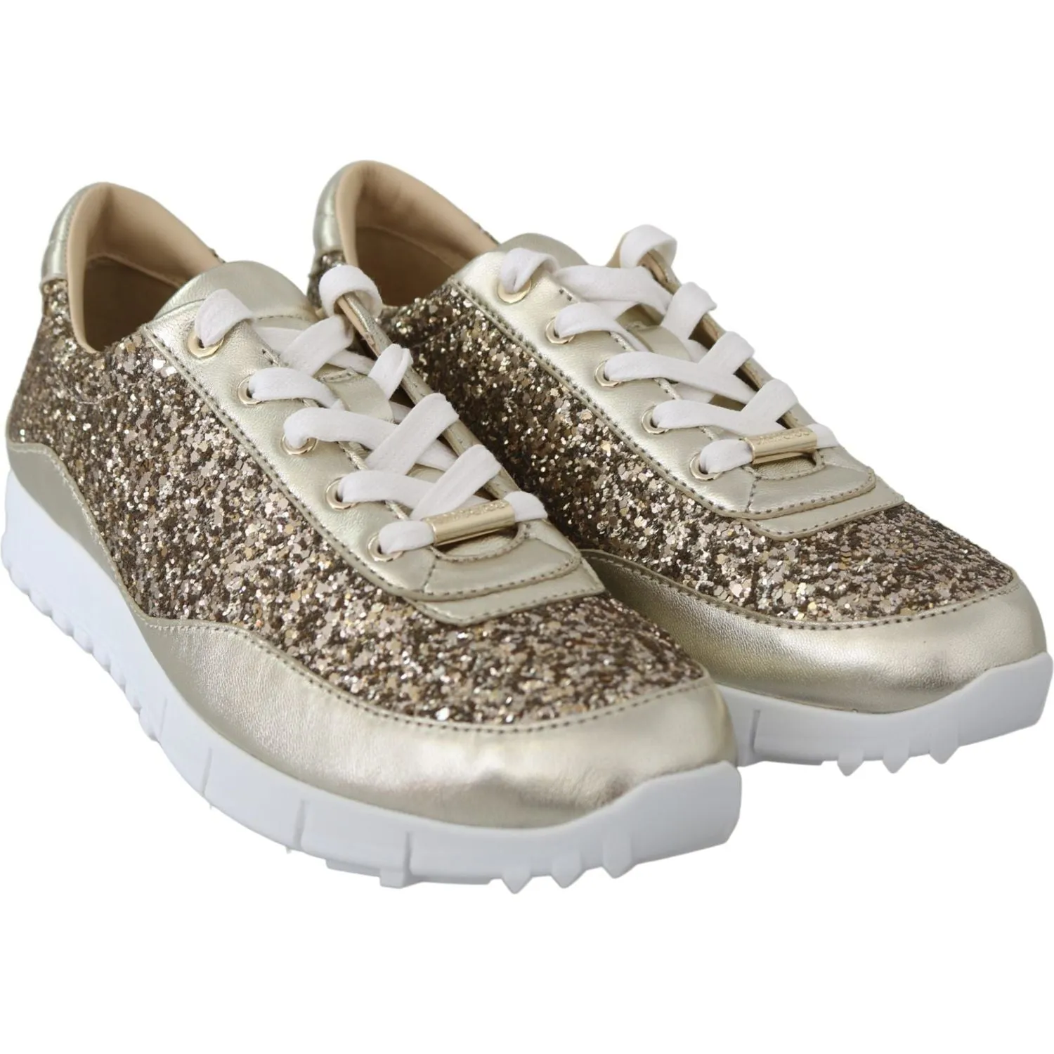 Jimmy Choo Antique Gold Glitter Leather Sneakers