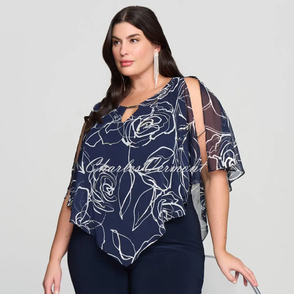 Joseph Ribkoff Floral Print Chiffon Overlay Top With Keyhole Neckline - Style 241783