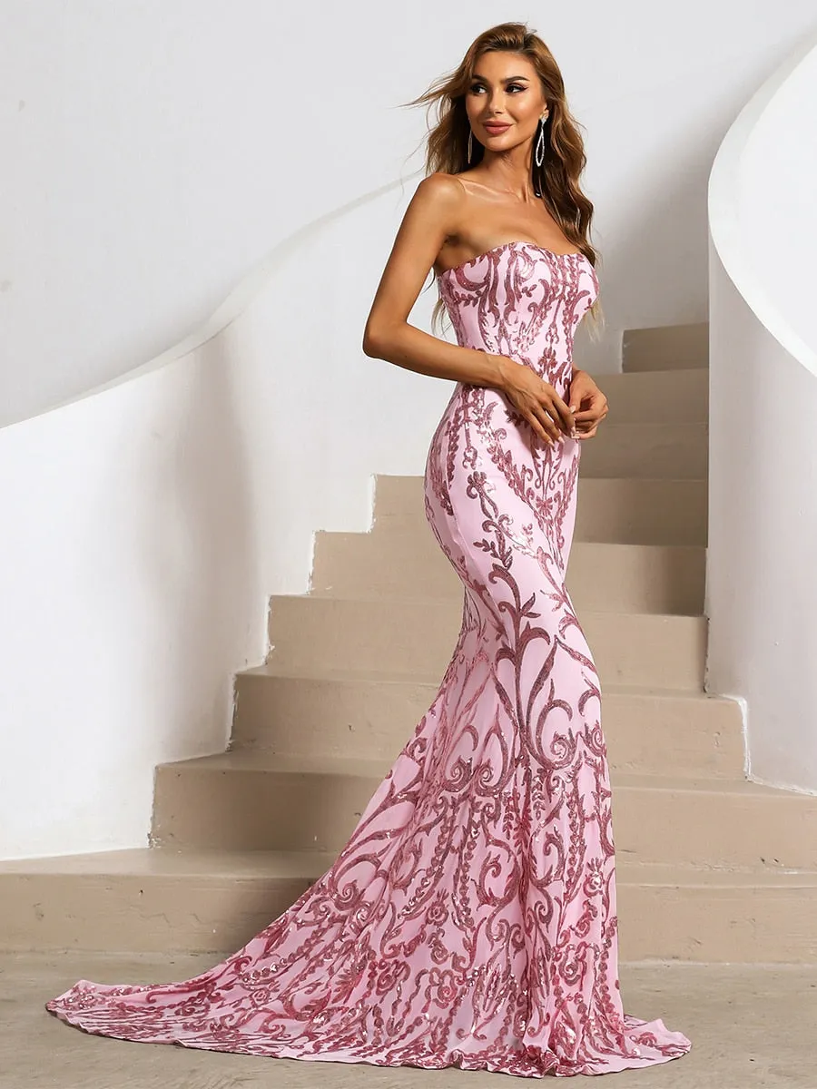 Juliett Strapless Sequin Gown Dress