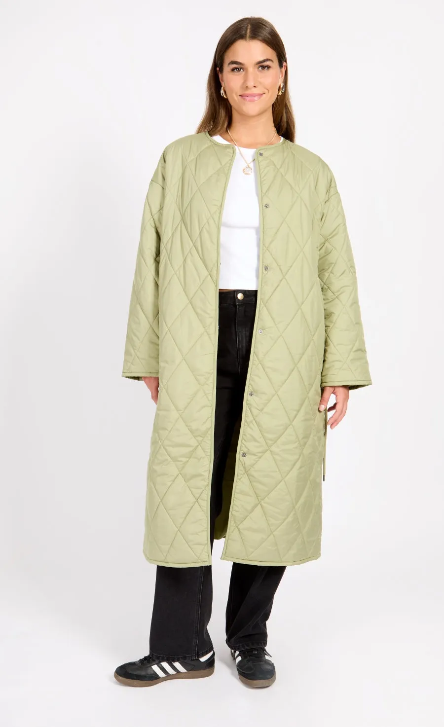 Khaki Quilted Belted Coat by Vogue Williams