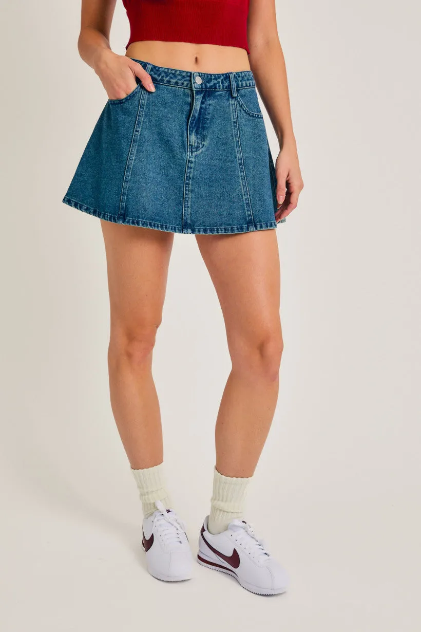 Ladies Le Lis Low Rise Flared Denim Mini Skirt - BS1054