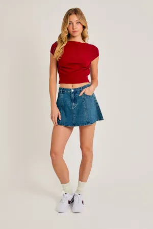 Ladies Le Lis Low Rise Flared Denim Mini Skirt - BS1054