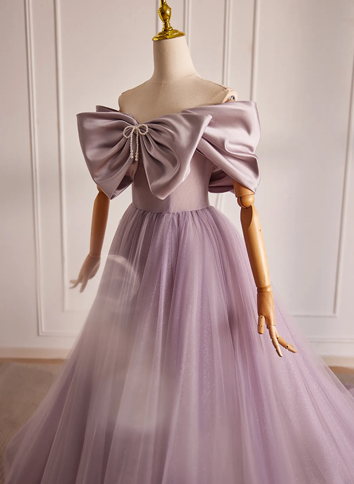 Light Purple Tulle Sweetheart Long Formal Dress, Light Purple Evening Dress Prom Dress