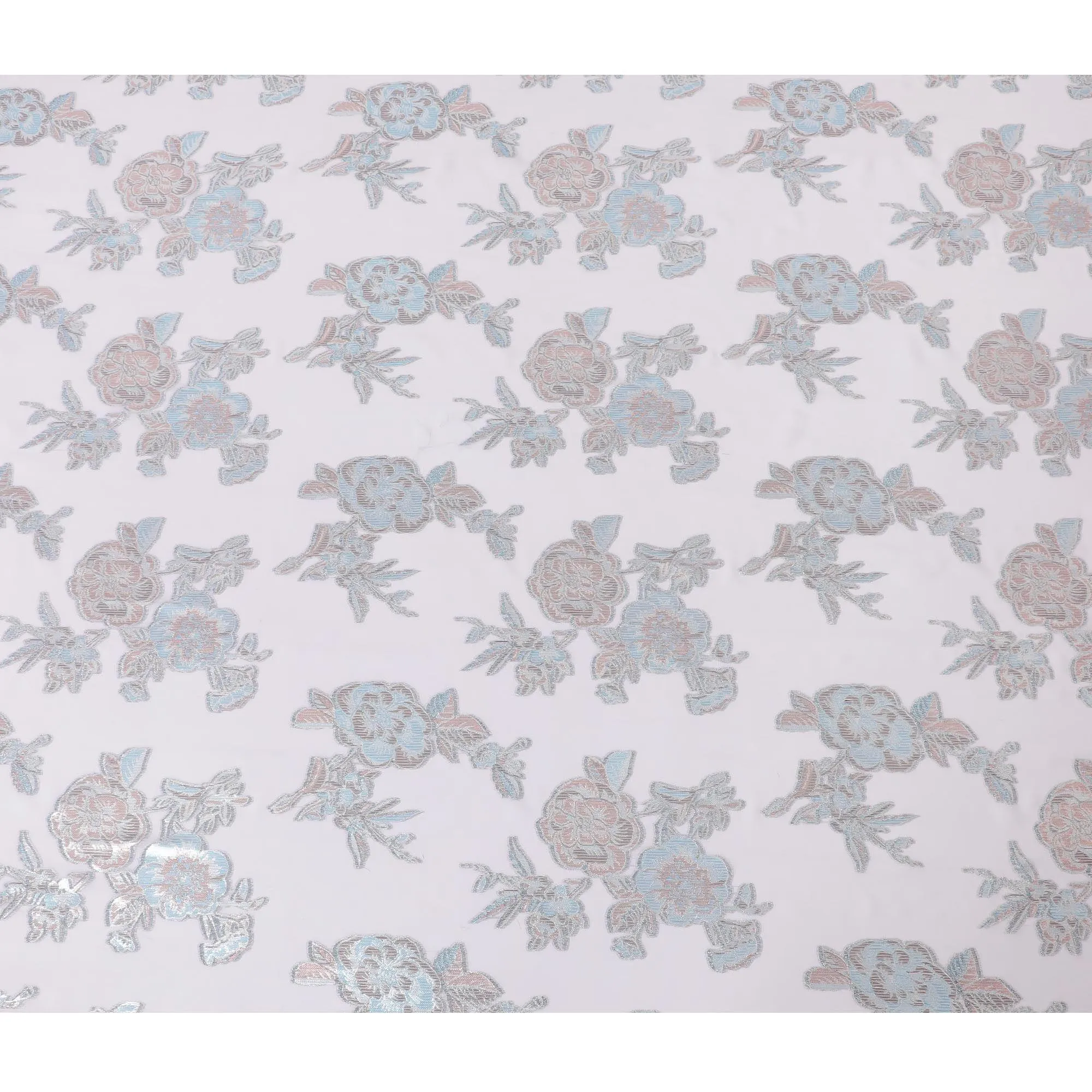 Light thistle purple premium pure silk chiffon fabric with silver, baby blue and copper metallic lurex in floral design-D11498