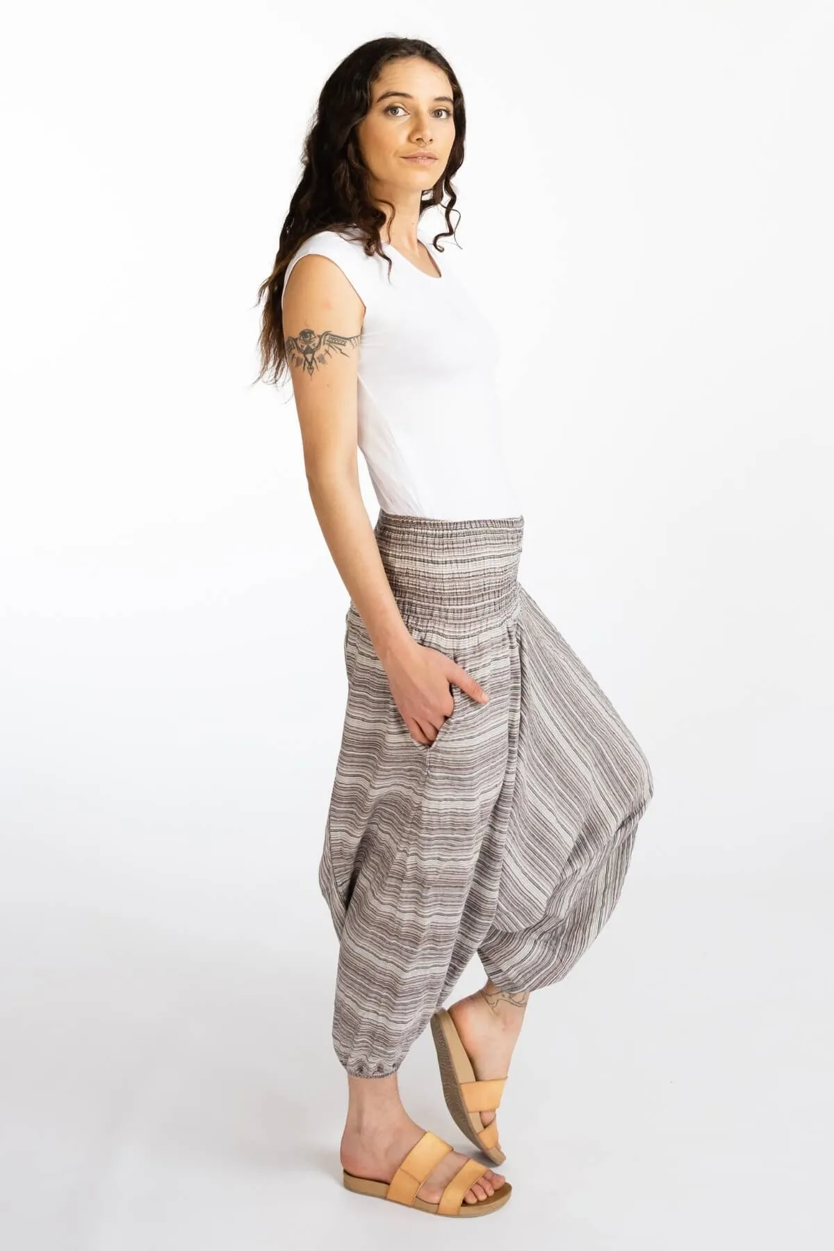 Low Crotch Pants - Striped Natural