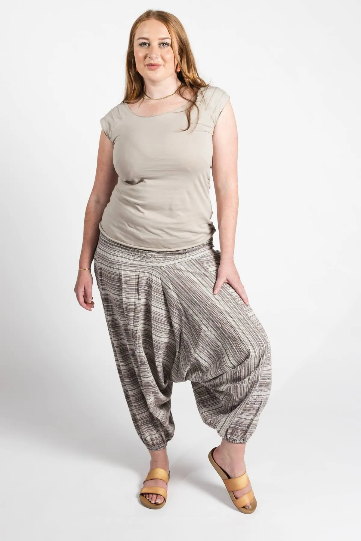 Low Crotch Pants - Striped Natural