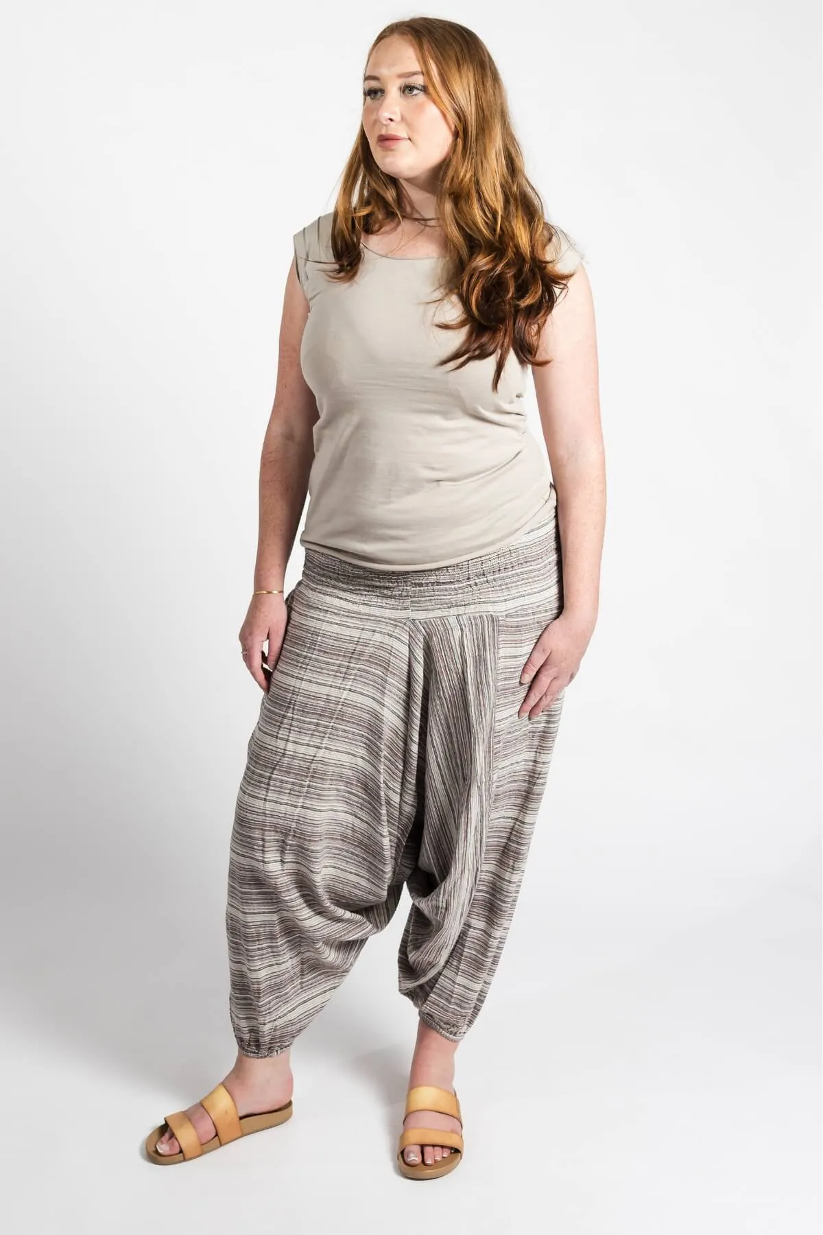 Low Crotch Pants - Striped Natural