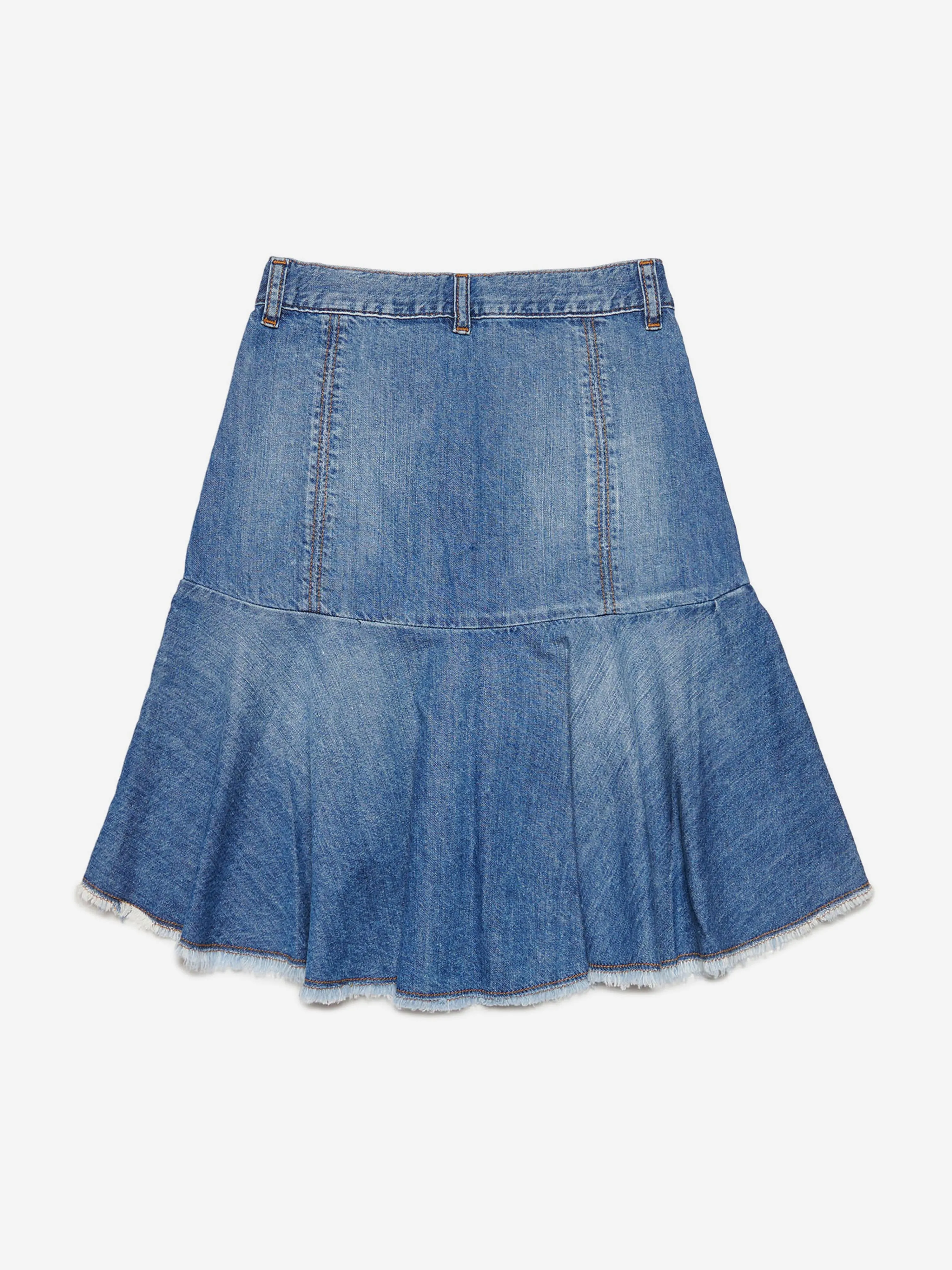 MARNI Girls Raw Cut Denim Skirt in Blue