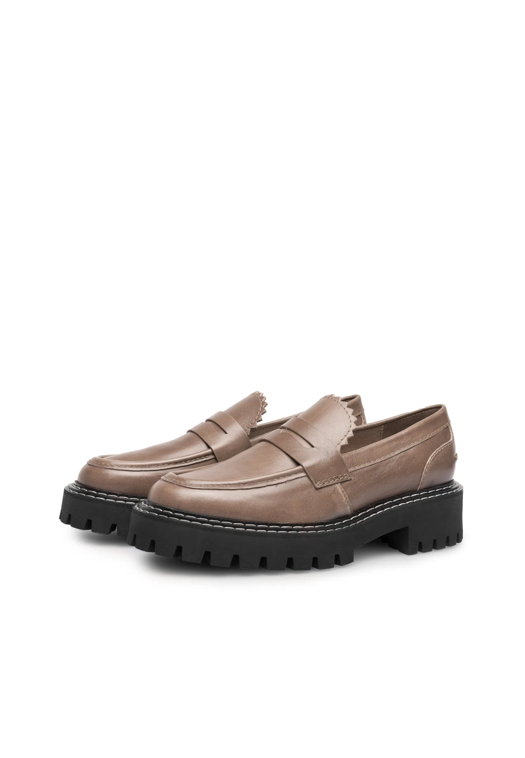 Matter Taupe Leather Loafers