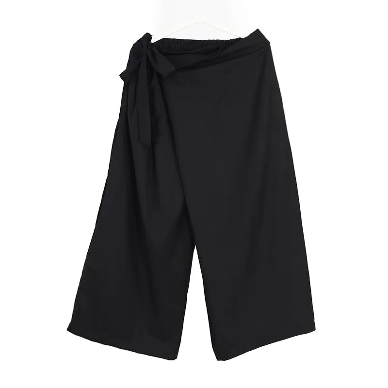 Men Harem Pants Black Culottes Wide Leg Loose Casual Pants