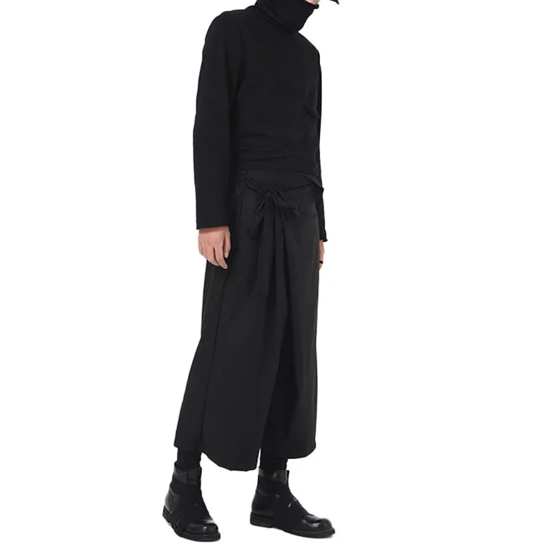 Men Harem Pants Black Culottes Wide Leg Loose Casual Pants