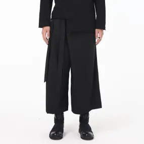 Men Harem Pants Black Culottes Wide Leg Loose Casual Pants