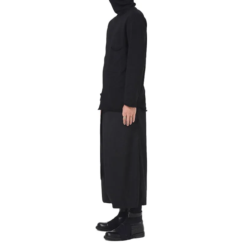 Men Harem Pants Black Culottes Wide Leg Loose Casual Pants