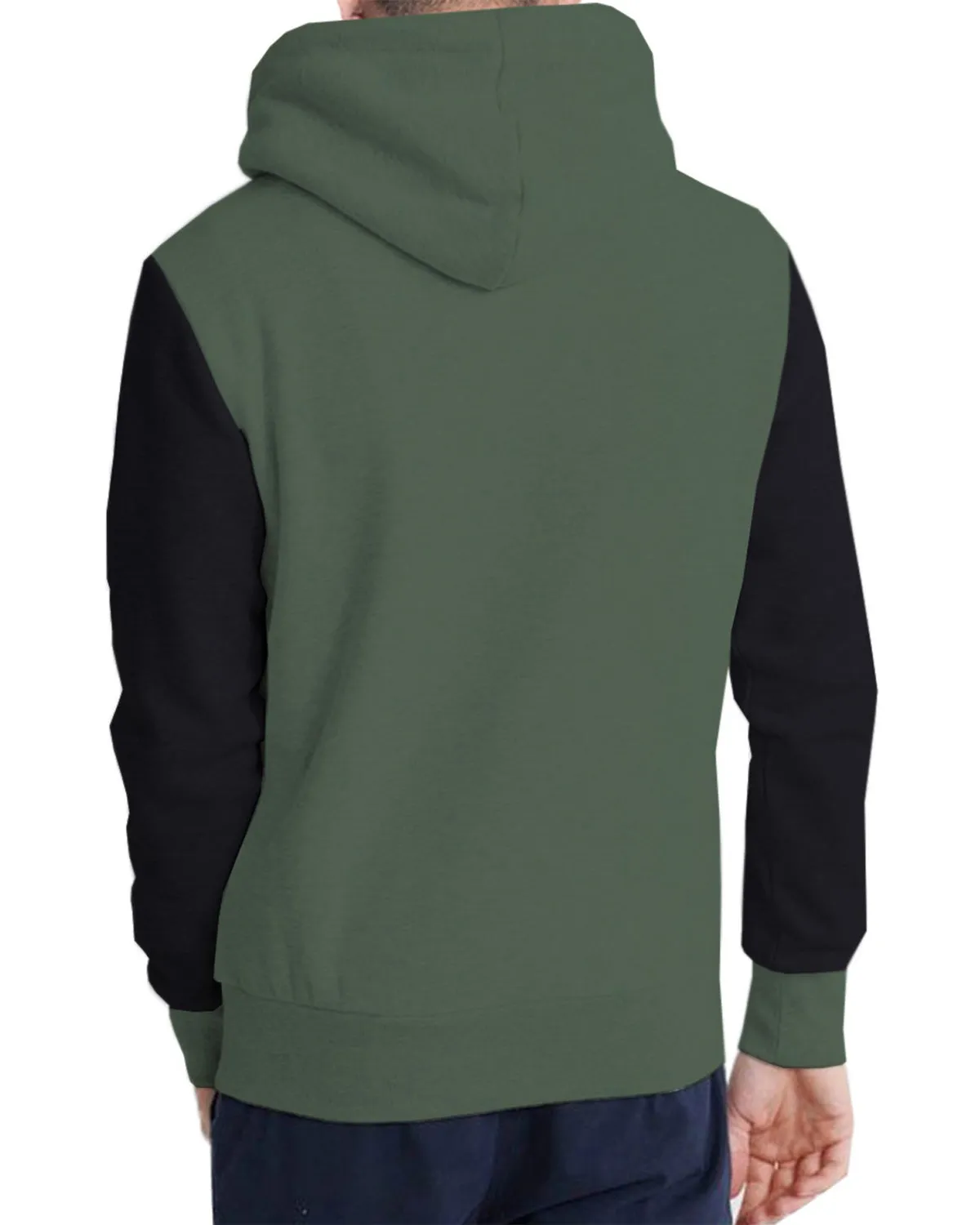 Men Olive Green Black Printed Hooded Sweatshirt