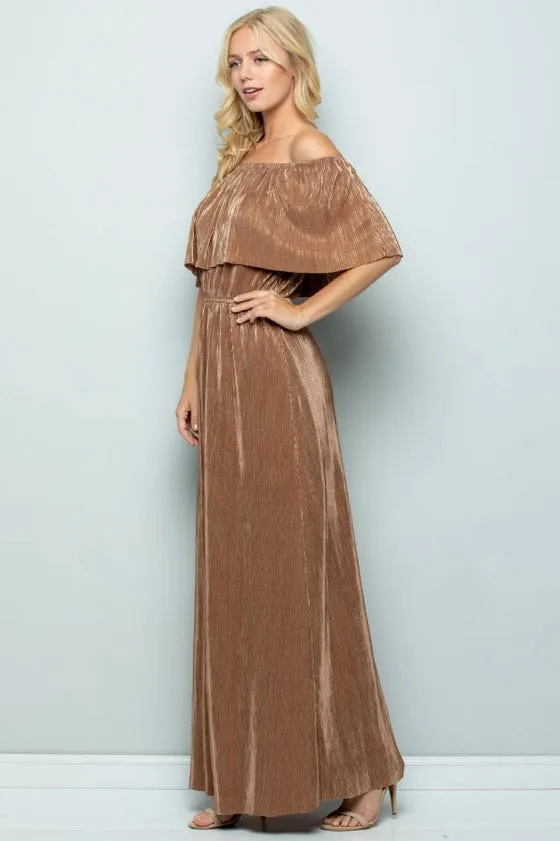 Metallic Ruffle Maxi Dress, Bronze