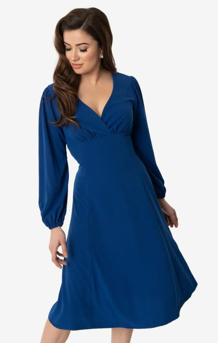 Micheline Pitt For Unique Vintage 1950s Style Royal Blue Pris Swing Dress (4XL and 5XL ONLY)