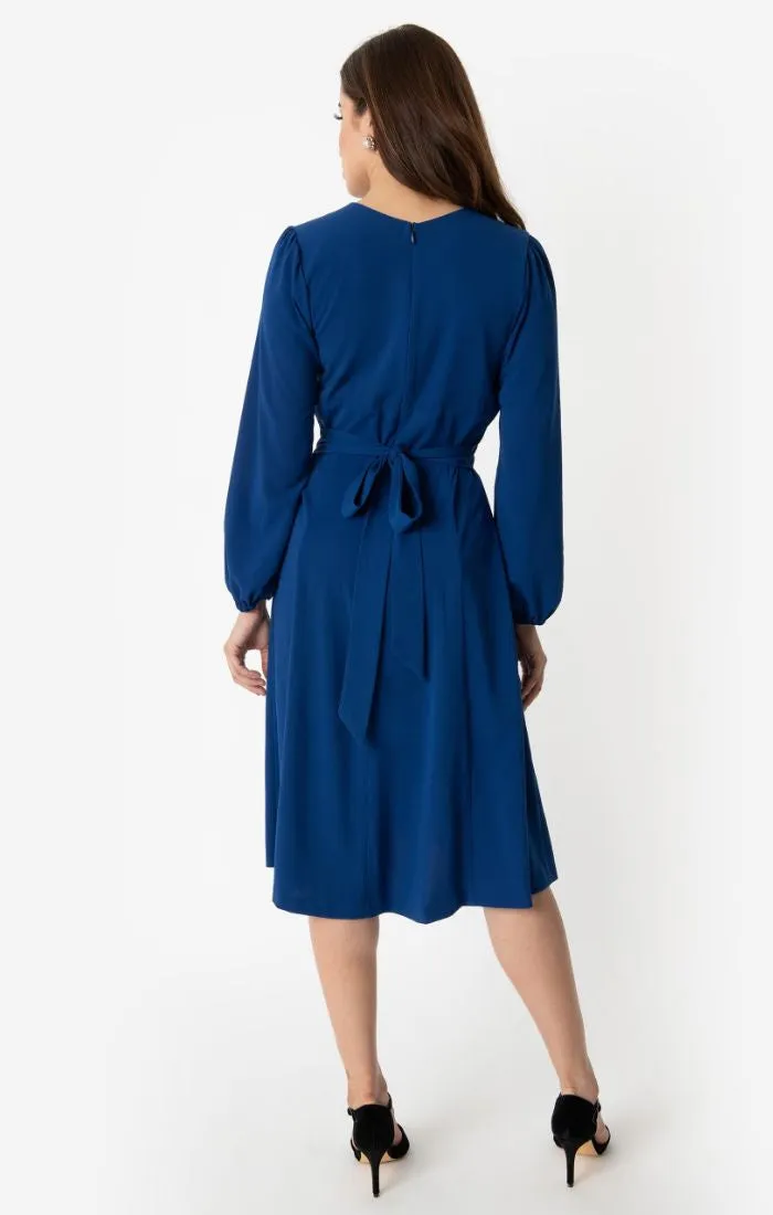 Micheline Pitt For Unique Vintage 1950s Style Royal Blue Pris Swing Dress (4XL and 5XL ONLY)