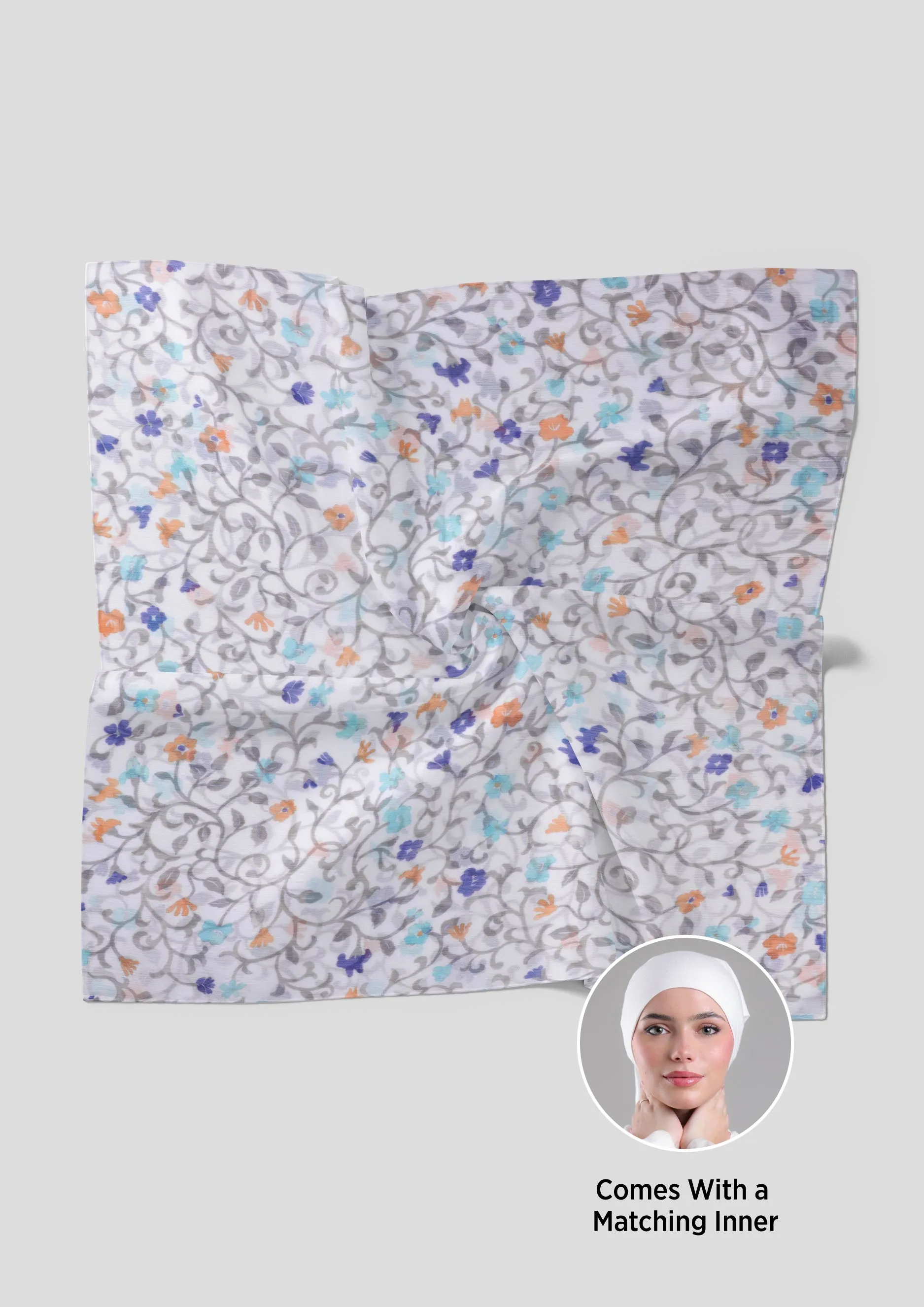 Miniflora Cream  Shawl With Inner