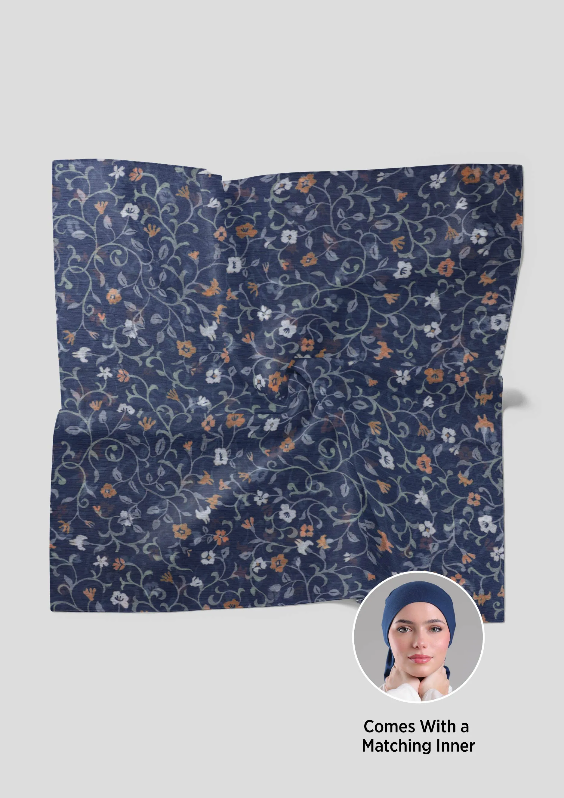 Miniflora Navy Shawl With Inner