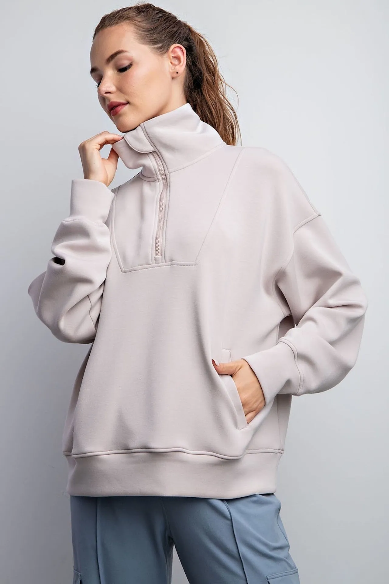 Mocha Cream Modal Half Zip Sweatshirt