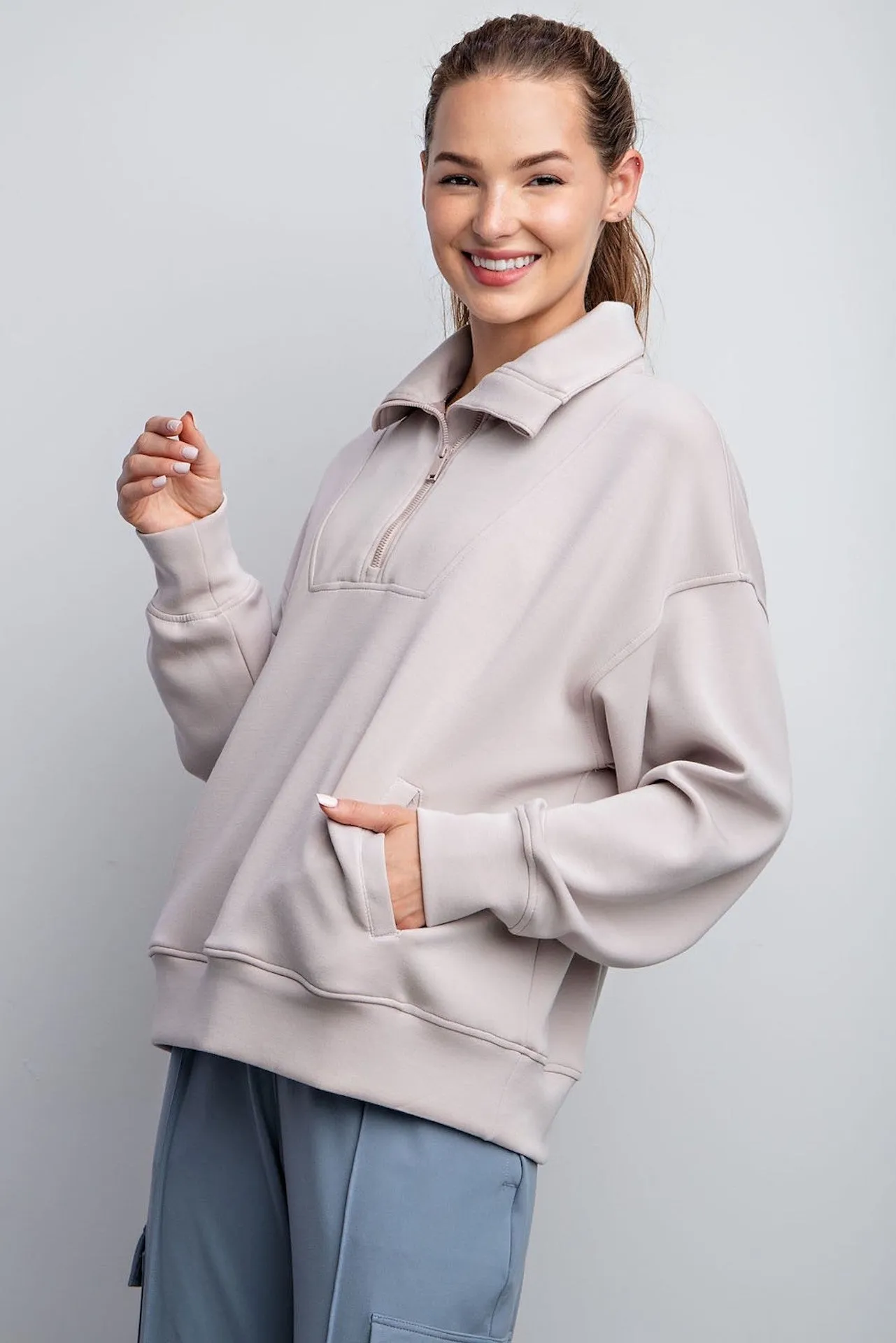 Mocha Cream Modal Half Zip Sweatshirt