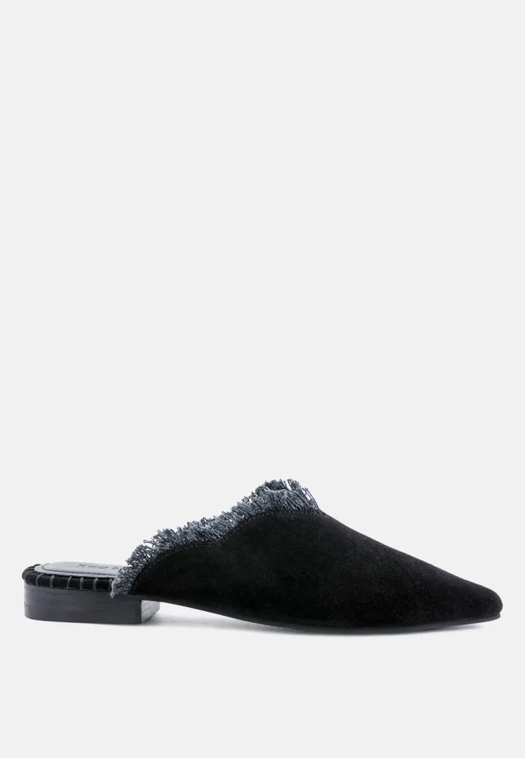 MOLLY Black Frayed Leather Mules