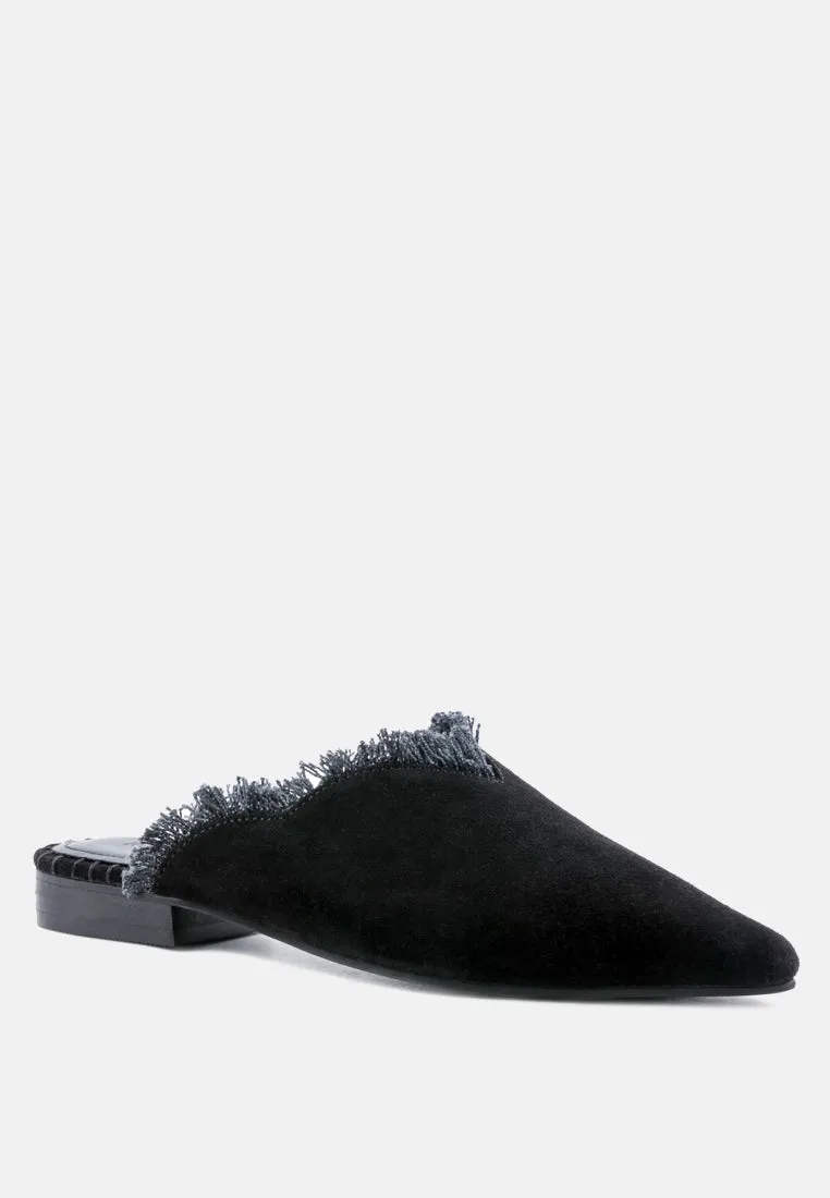 MOLLY Black Frayed Leather Mules