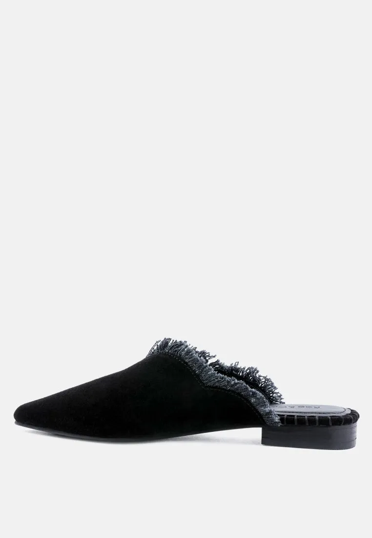 MOLLY Black Frayed Leather Mules