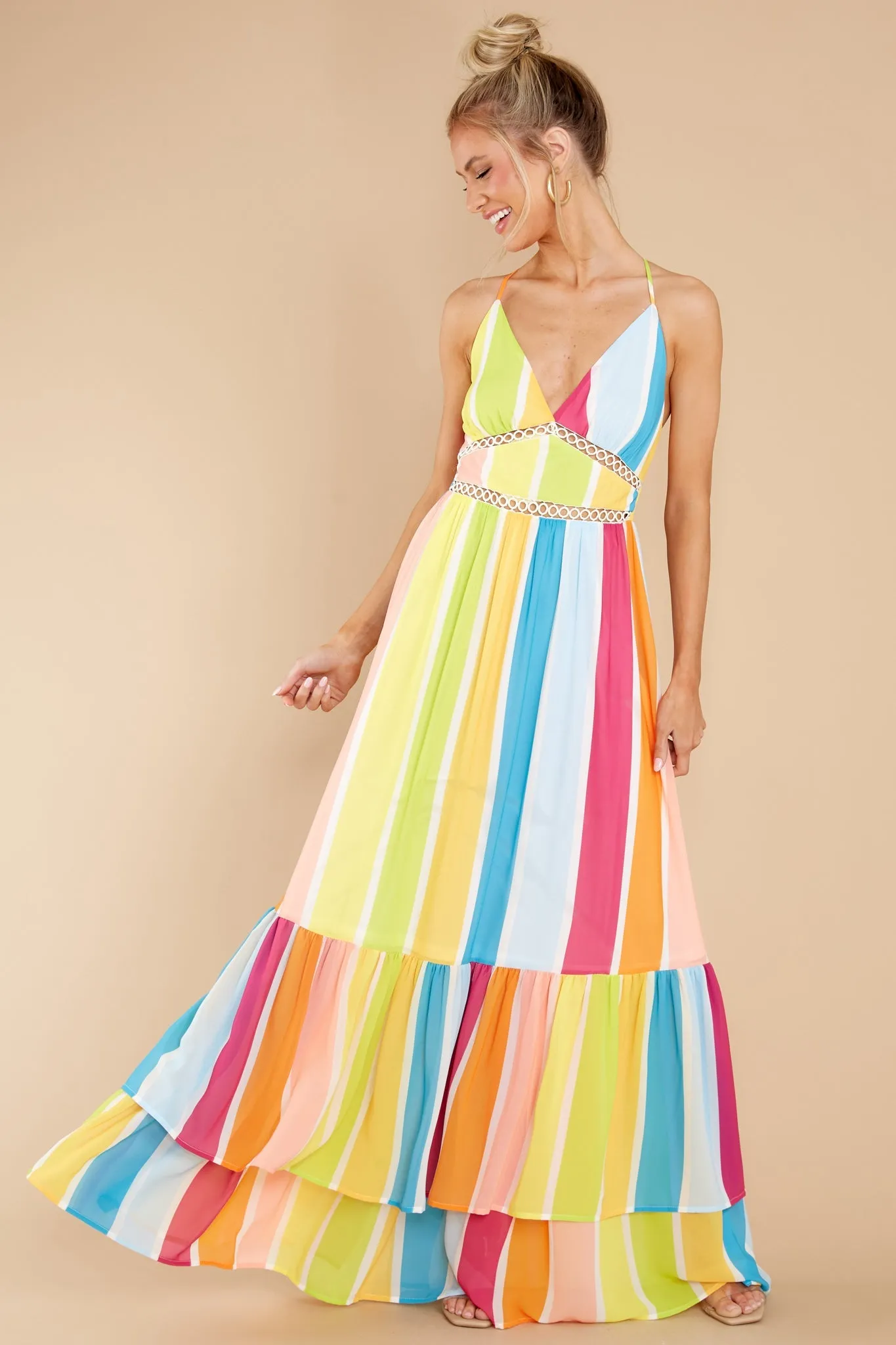 New Ambition Yellow Multi Rainbow Print Maxi Dress