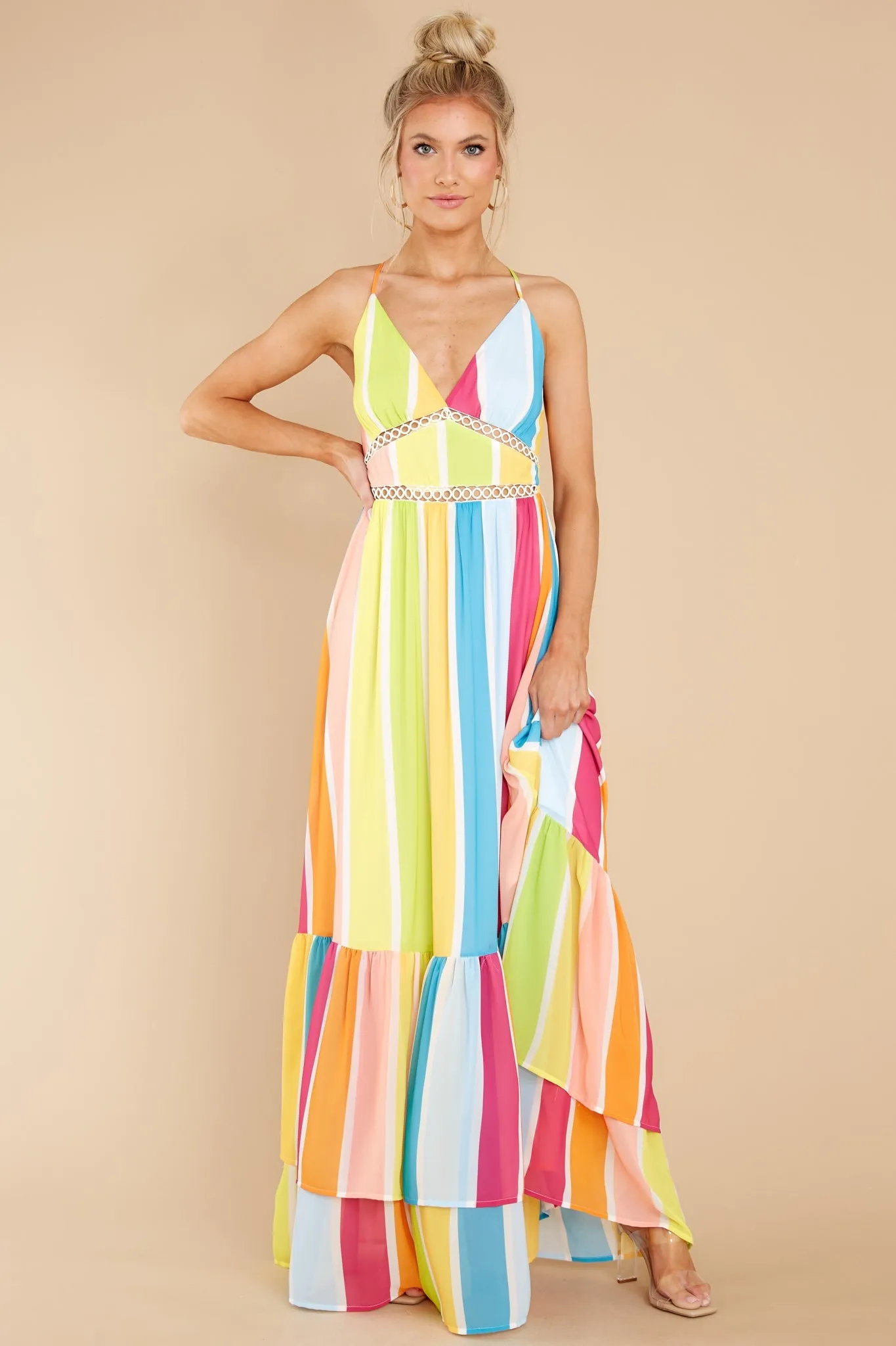 New Ambition Yellow Multi Rainbow Print Maxi Dress