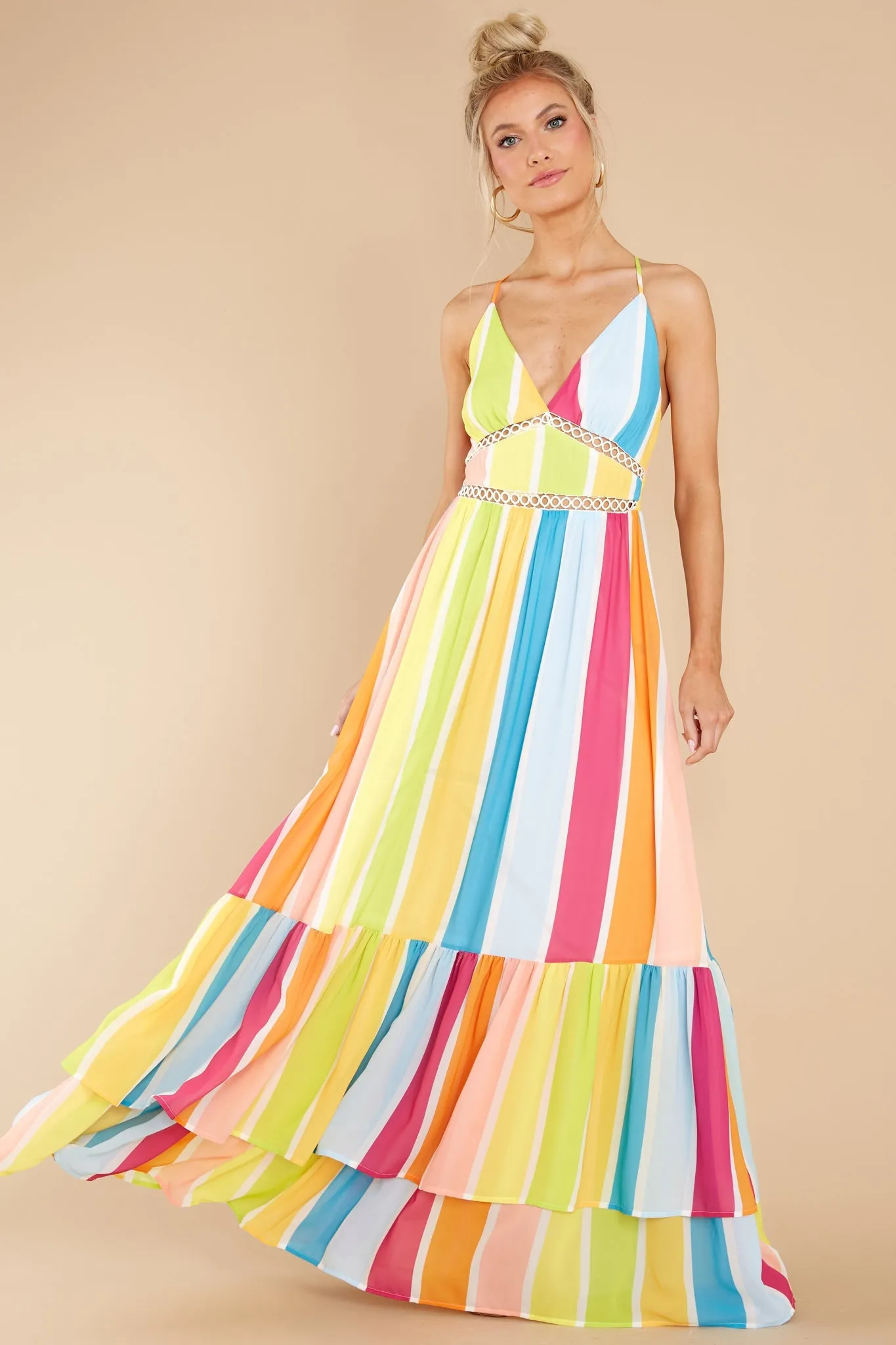 New Ambition Yellow Multi Rainbow Print Maxi Dress