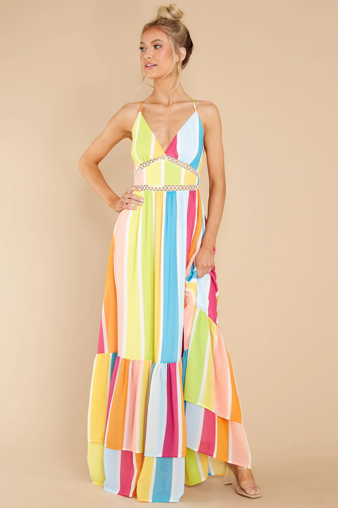 New Ambition Yellow Multi Rainbow Print Maxi Dress