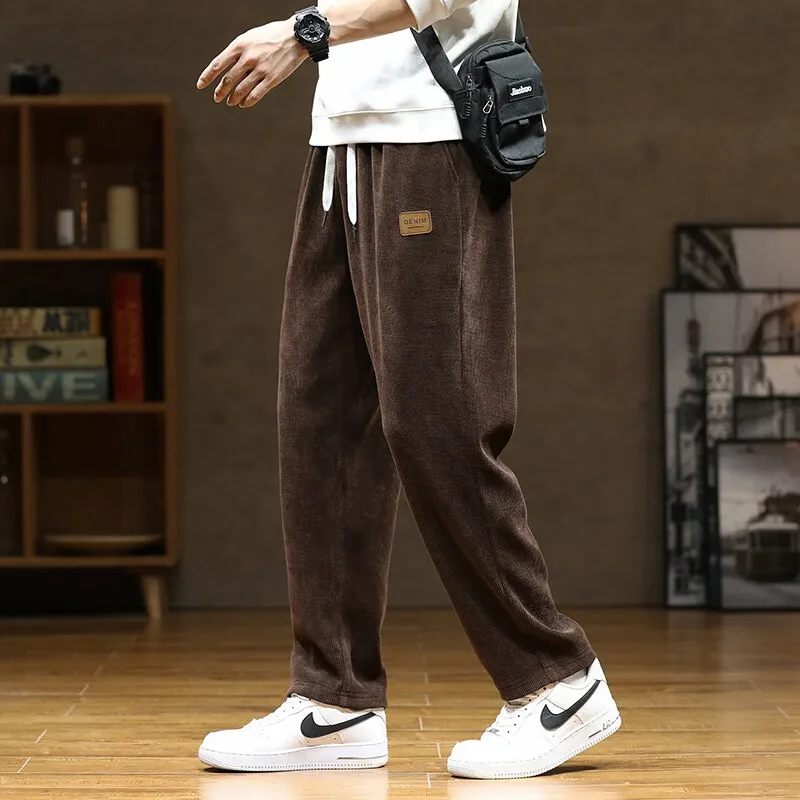 New Winter Men Plush Warm Casual Pants Sweatpants Quality Couple Wide Leg Joggers Straight Solid Color Large Long Baggy Pants