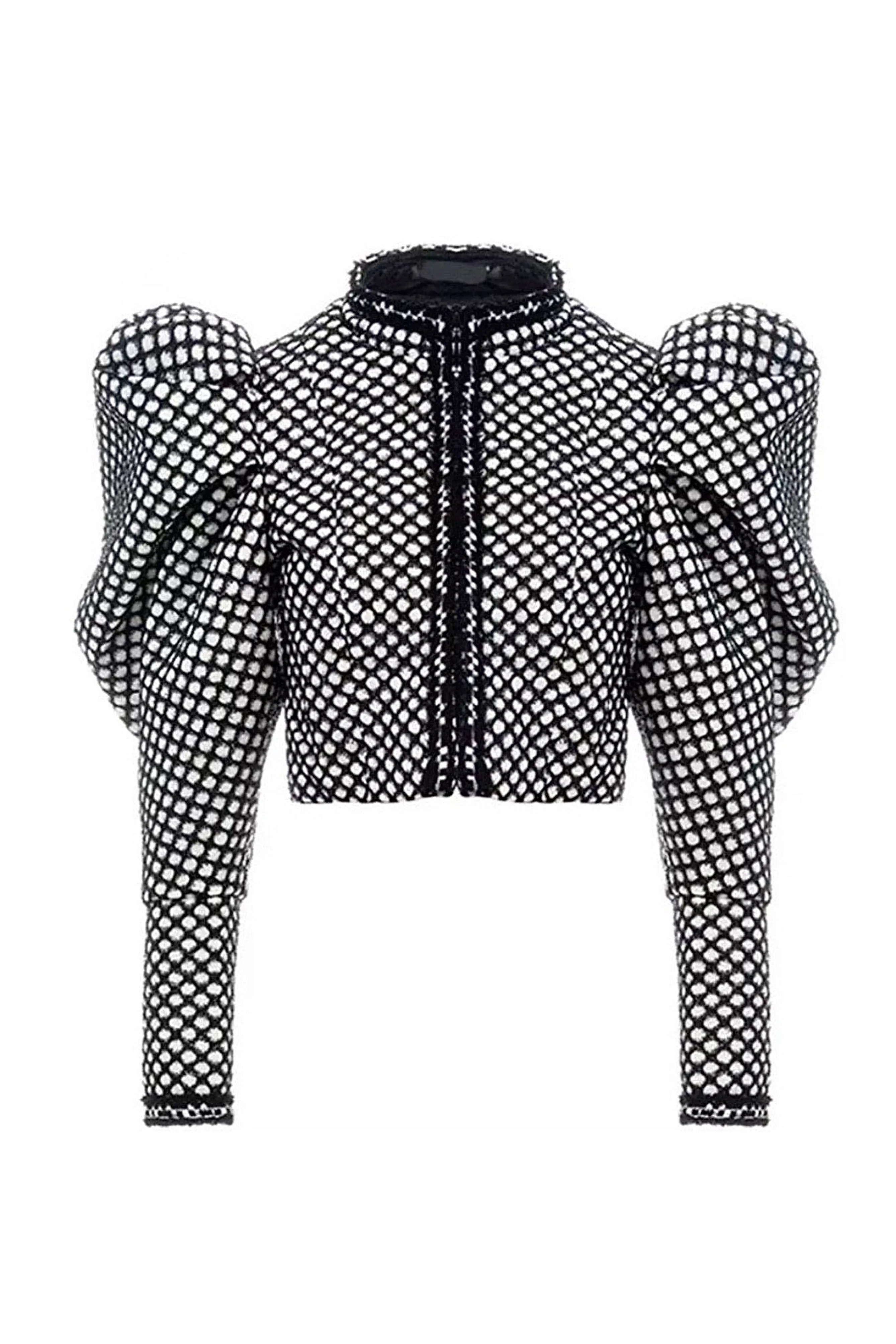 NINA BLACK & WHITE PUFF SLEEVE CROPPED JACKET