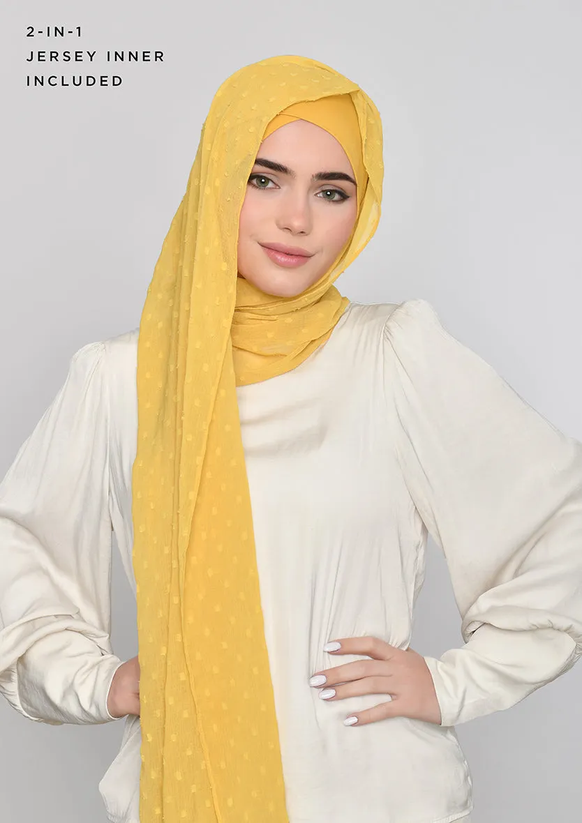 Ochre-Classic Shawl Rectangle-Plain Mosaic Butti Chiffon