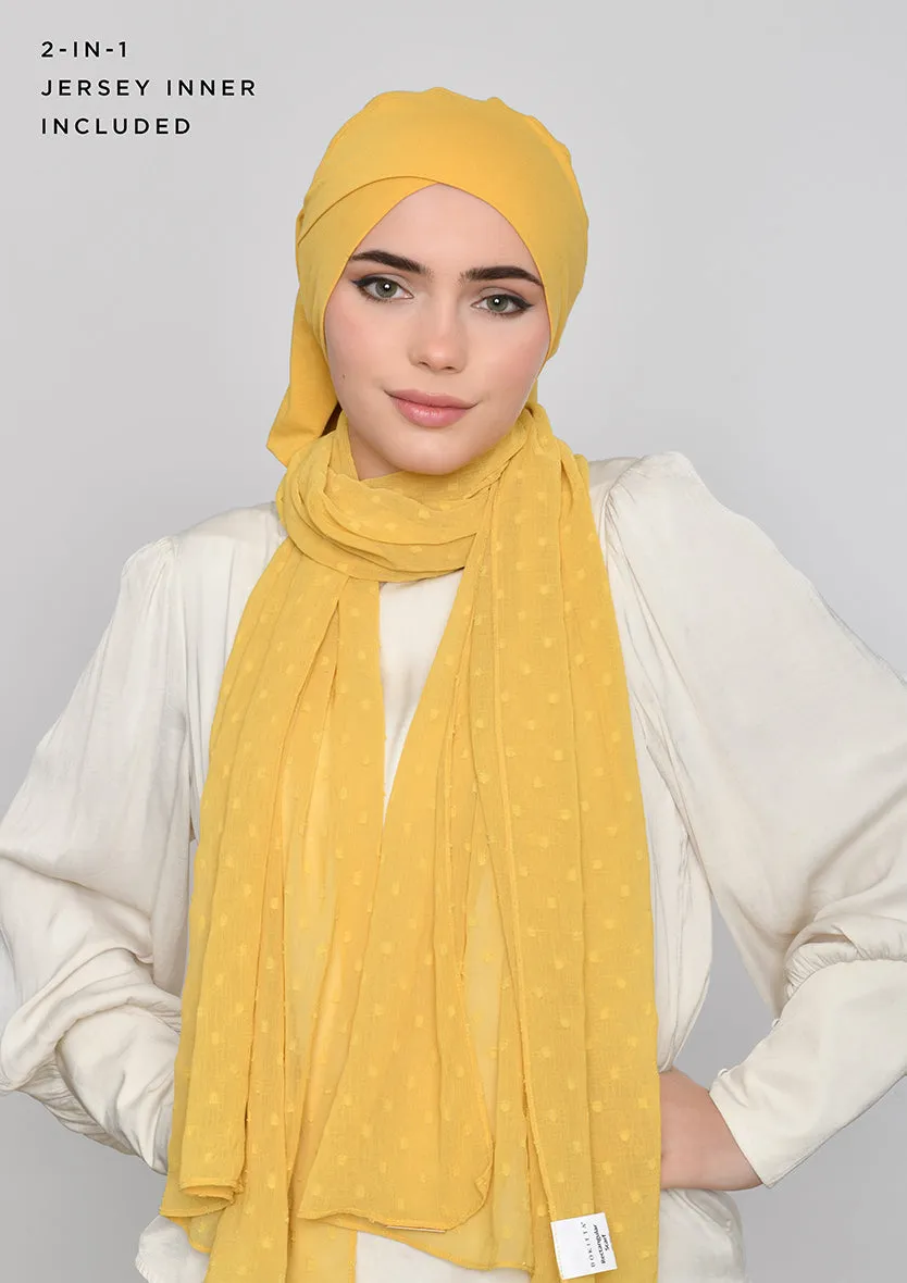 Ochre-Classic Shawl Rectangle-Plain Mosaic Butti Chiffon