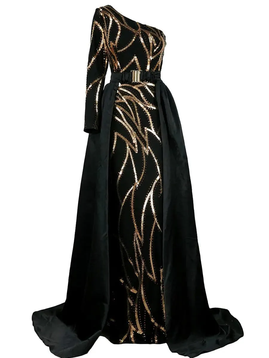 One Shoulder Cloak Sequin Prom Dress XH2172