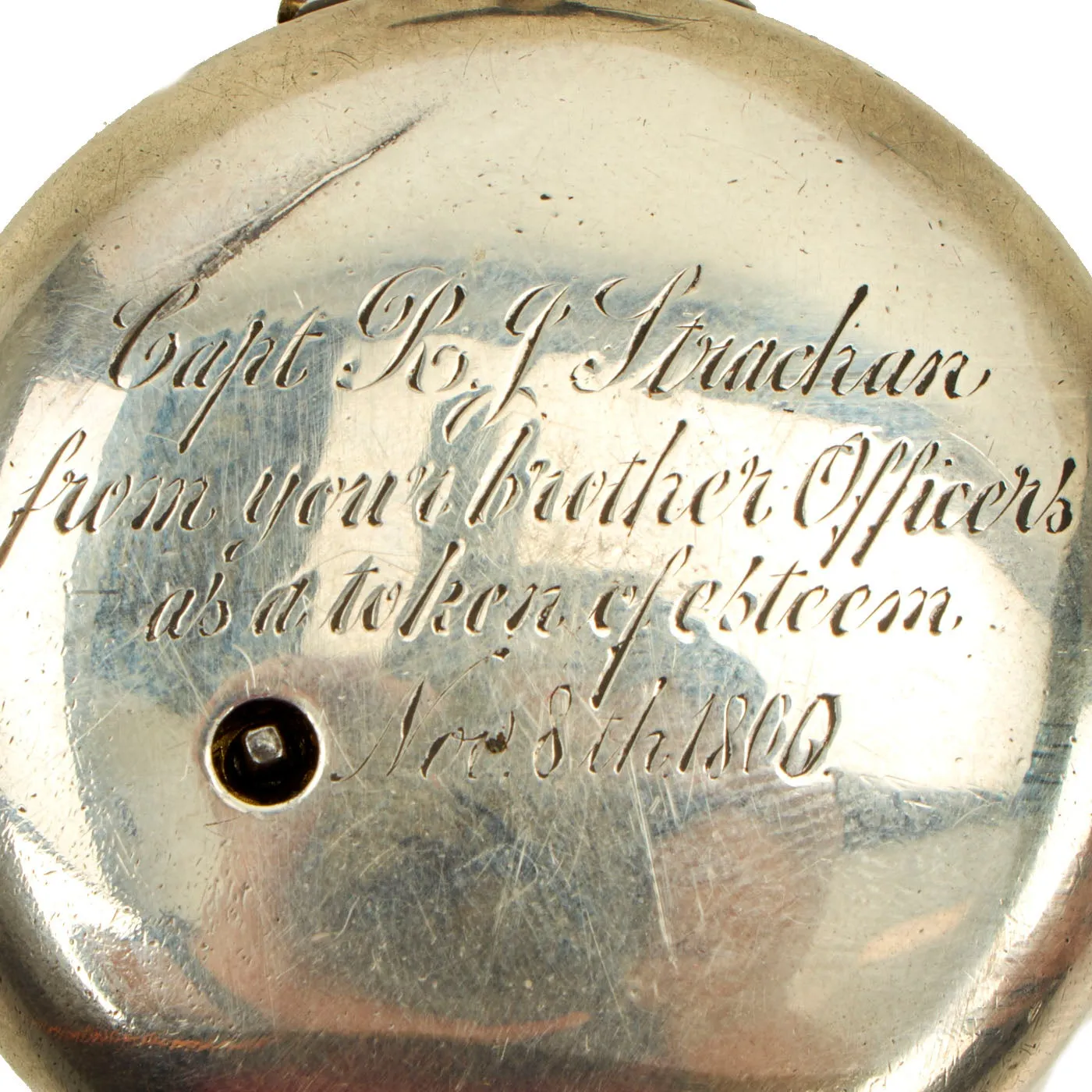 Original Fine English Pocket Watch in Hallmarked Silver Case Presented to Capt. R. J. Strachan, Royal Navy - Circa 1800