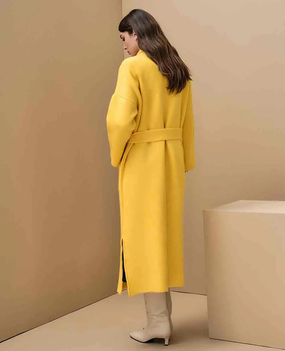 OVERSIZED KNIT COAT WITH BELT YELLOW