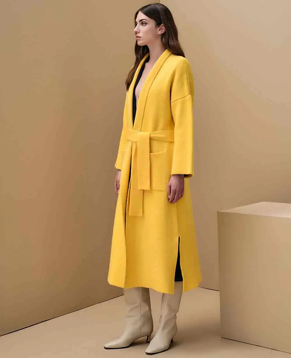 OVERSIZED KNIT COAT WITH BELT YELLOW