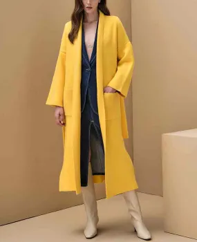 OVERSIZED KNIT COAT WITH BELT YELLOW